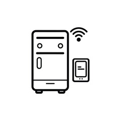 Smart refrigerator with remote control isolated on a white background