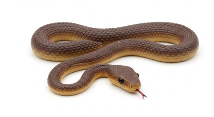 Fototapeta premium Serpent brun �l�gant pose gracieusement lumi�re naturelle douce fond blanc. AI Generated