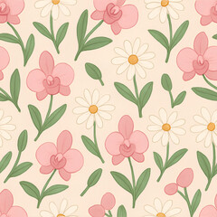 Orchid & Daisy Floral PNG – Elegant Bloom Design for Packaging, Fabric, and Invitations