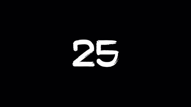 The number thirty written in a bold, white, chalk-like font with a distressed texture, isolated on a solid black background for graphic design.