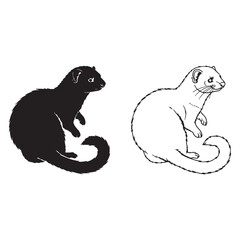 A Ferret Contour Duo - Wild Explorer - Mischievous Look - Ferret silhouette - Ferret lineart - Ferret vector - vector set of Ferret

