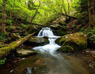 Obraz premium Forest stream cascading over rocks (1)
