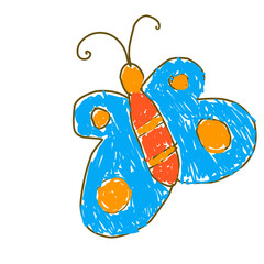 Free drawing of children using colored pencils. Vector illustration 