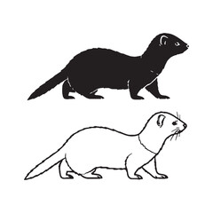A Ferret Profile - Slender Body - Curious Nature - Ferret silhouette - Ferret lineart - Ferret vector - silhouette & lineart of Ferret


