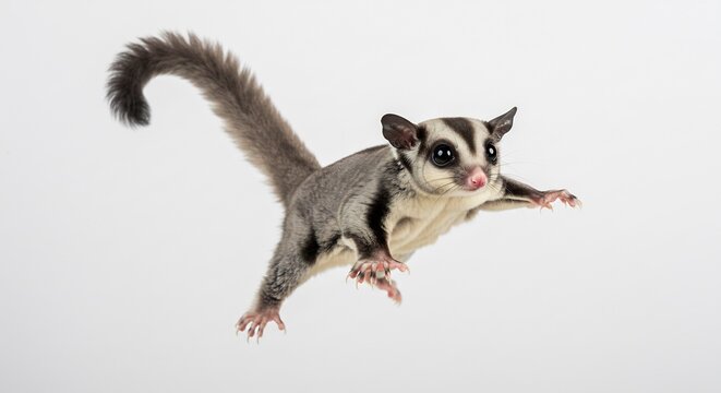 Petit planeur sucre vole gracieusement fond blanc lumiere douce. AI Generated