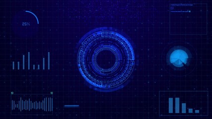 Futuristic HUD display showcasing real-time graphs, circular tech scanner, pulsing data. digital interface finance dashboard, cyber analysis, sci-fi system, data-driven visuals, advanced control panel - Powered by Adobe