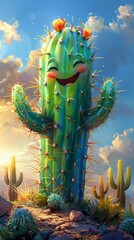 Playful cartoon cactus characters tailored for children&rsquo;s learning assets, wallpapers, classroom posters, and creative design use. Bright succulents combining fun and education for designers.