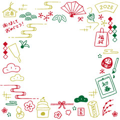 和 正月 イラストフレーム スクエア