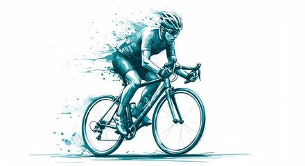 Cycliste velo vitesse turquoise effet peinture dynamique course. AI Generated