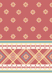 Red and yellow seamless ethnic pattern with red, yellow and white stripes. Vector illustration for fabric print and wallpaper.
