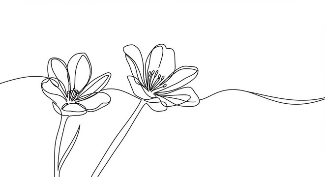 Deux fleurs deliceusement esquissees ligne continue style minimaliste elegant. AI Generated
