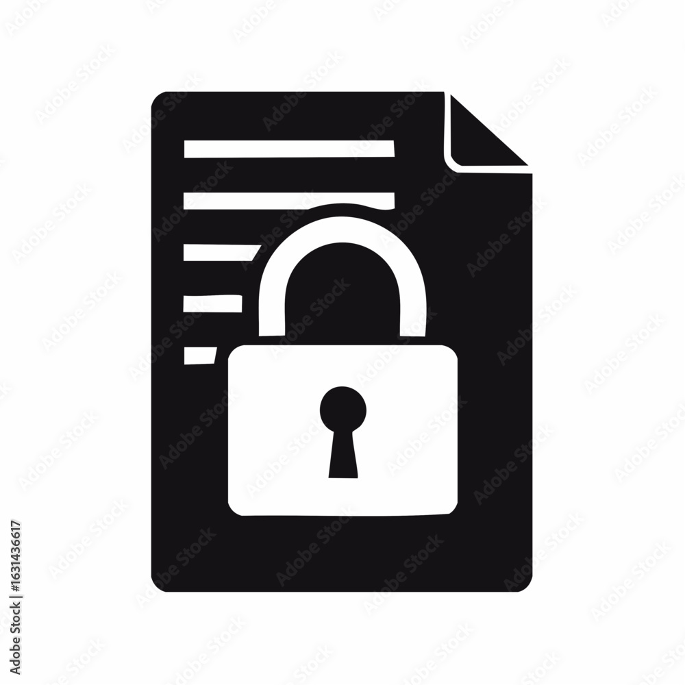 Poster a document icon secured with a padlock, symbolizing data protection and file security.
