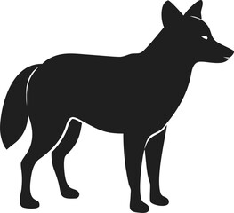 Dhole silhouette of wild Indian dog with pointed ears and bushy tail isolated on white background