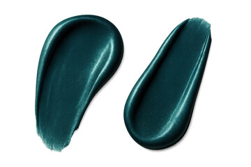 Metallic teal paint smears creating an abstract design on a transparent background, ideal for beauty and cosmetic projects