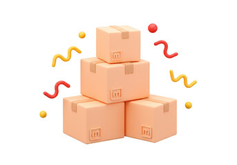 Fototapeta premium Stack of cardboard boxes with festive confetti, isolated on transparent background