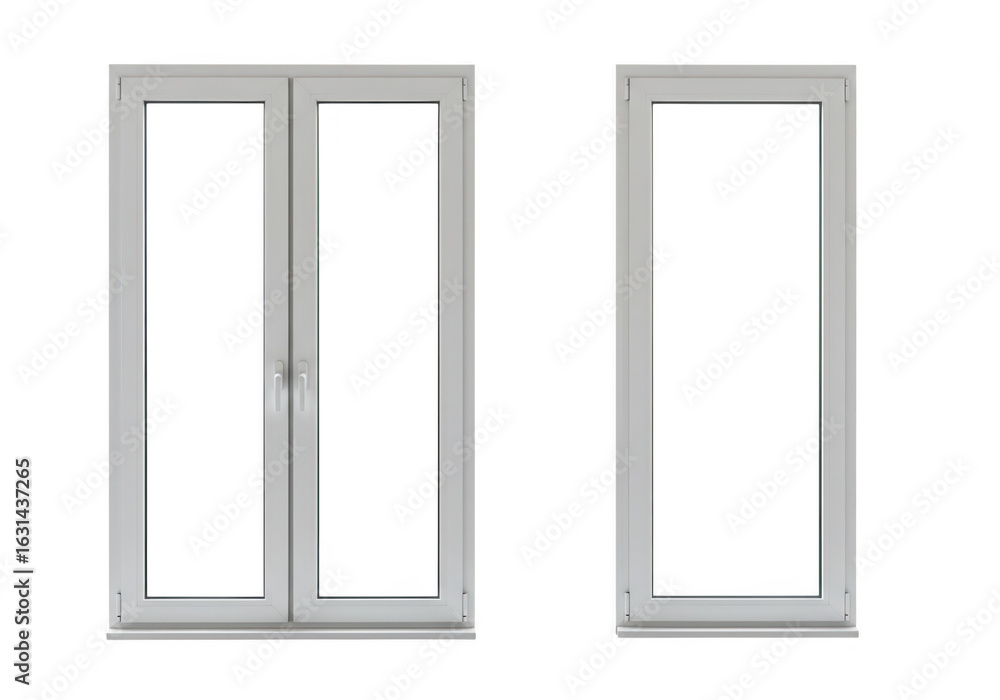 Poster two modern window frames isolated on transparent background