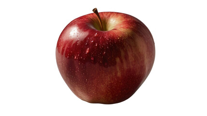 Close-up of a fresh, red apple with water droplets.