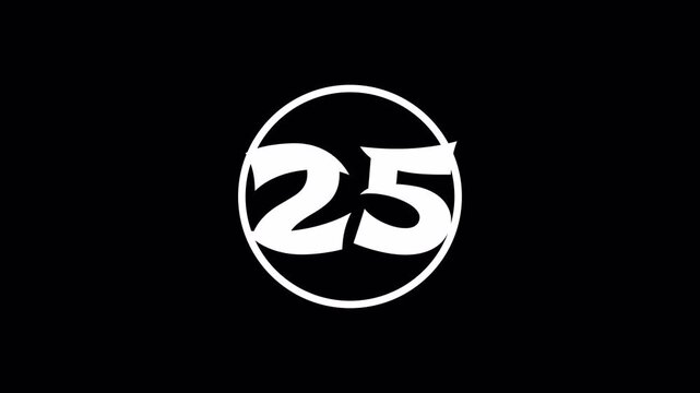 A bold, minimalist graphic icon featuring the stylized number thirty in white, enclosed within a thin circle on a solid black background.