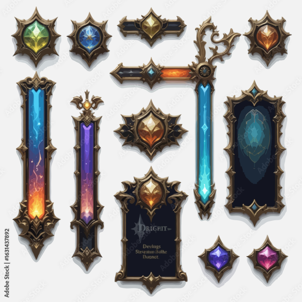 Poster a set of rpg ui elements on a white background