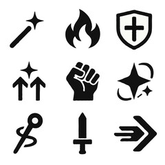 A set of minimalist symbolic RPG skill icons