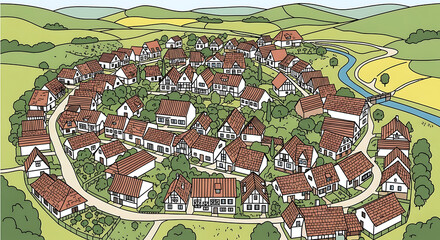 Obraz premium A collection of diverse house illustrations, each with a distinct architectural style and set against colorful backgrounds.