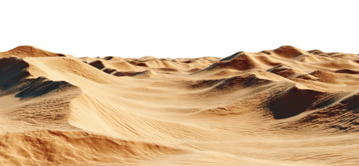 Golden sand dunes in desert landscape, isolated on transparent cutout background