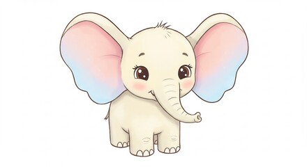 Fototapeta premium Adorable �l�phant b�b� doux regard tendre lumi�re pastel dessin mignon. AI Generated