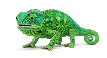 Obraz premium Cam�l�on vert vif pose gracieusement lumi�re douce fond blanc. AI Generated