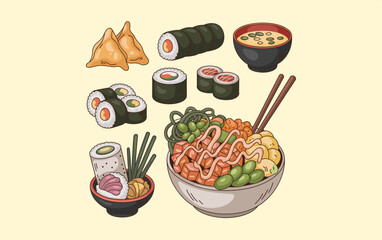 Sushi vector design, vector illustration, Sushi design, silhouette style.

