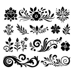 set of floral scroll design vector , set of floral scroll design silhouette