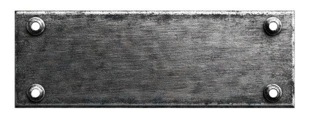 Rough metal plate, isolated on transparent cutout background