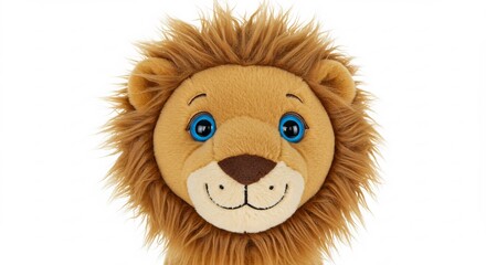 Lionceau peluche yeux bleus doux lumi�re tendre. AI Generated