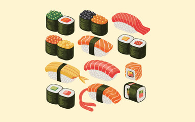 Sushi vector design, vector illustration, Sushi design, silhouette style.
