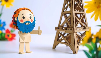 Papercraft figure and Eiffel Tower