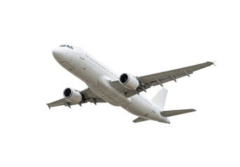 Fototapeta premium White passenger airplane flying isolated on transparent background