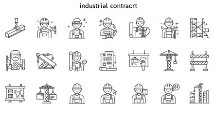 Industrial Contract Icon Set Engineering, Construction, and Development Elements