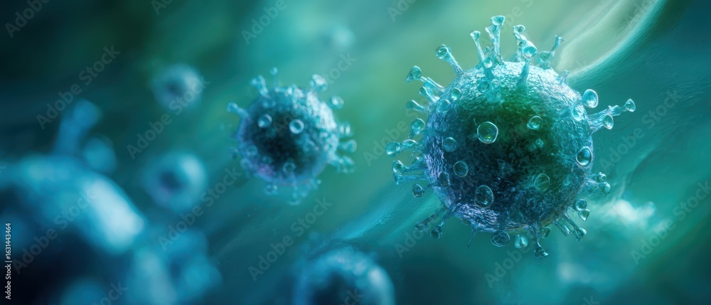 Poster the intricate structure of viruses in a vibrant microscopic world.