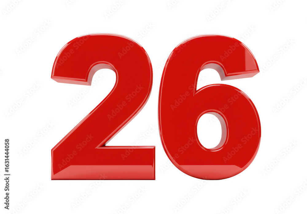 Poster red number 26 isolated on transparent background