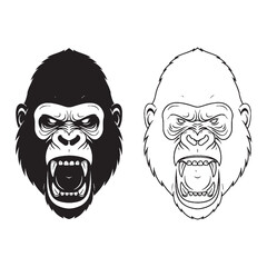 Gorilla Figure Pairing - Family Bond - Rounded Back - Gorilla silhouette - Gorilla lineart - Gorilla vector - silhouette & lineart of Gorilla

