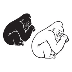Gorilla Illustration Assets - Herbivore Diet - Powerful Arms - Gorilla silhouette - Gorilla lineart - Gorilla vector - silhouette & lineart of Gorilla

