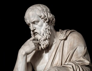 Fototapeta premium Close-up of a contemplative marble bust, showing detail in the face and drapery