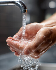Hands under flowing water to promote hygiene and healthy habits