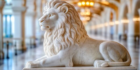 Iconic white marble ancient lion statue symbolizing royalty, legacy, and Roman artistic tradition.