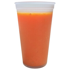 A refreshing and wholesome carrot juice served in a clear plastic cup.