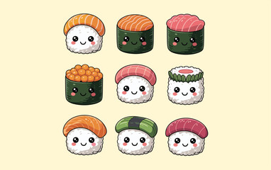 Sushi vector design, vector illustration, Sushi design, silhouette style.
