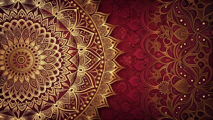 Luxury Gold and Burgundy Mandala Design: Elegant Ornate Pattern Background