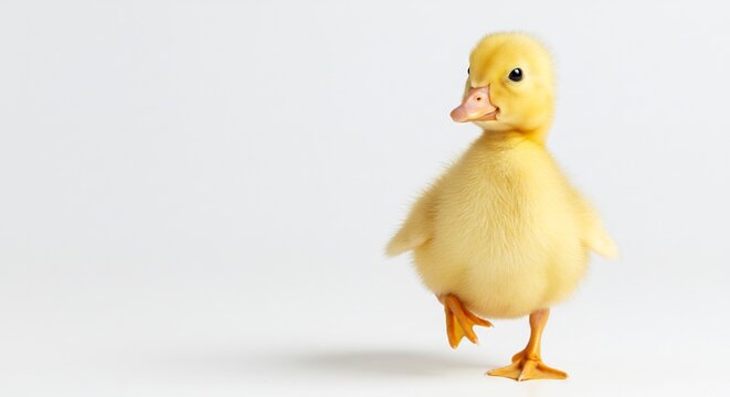 Caneton jaune adorable se prom�ne lumiere douce fond blanc. AI Generated