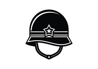 Naklejka premium Soldier helmet silhouette black vector white background