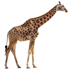 Naklejka premium Giraffe long neck standing isolated against a white background