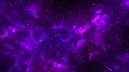 Animated purple nebula filled by glowing stars, cosmic clouds, streaking light trails creates deep space visual. footage suits sci-fi intros, galaxy themes, cosmos exploration, space travel scenes. - Powered by Adobe